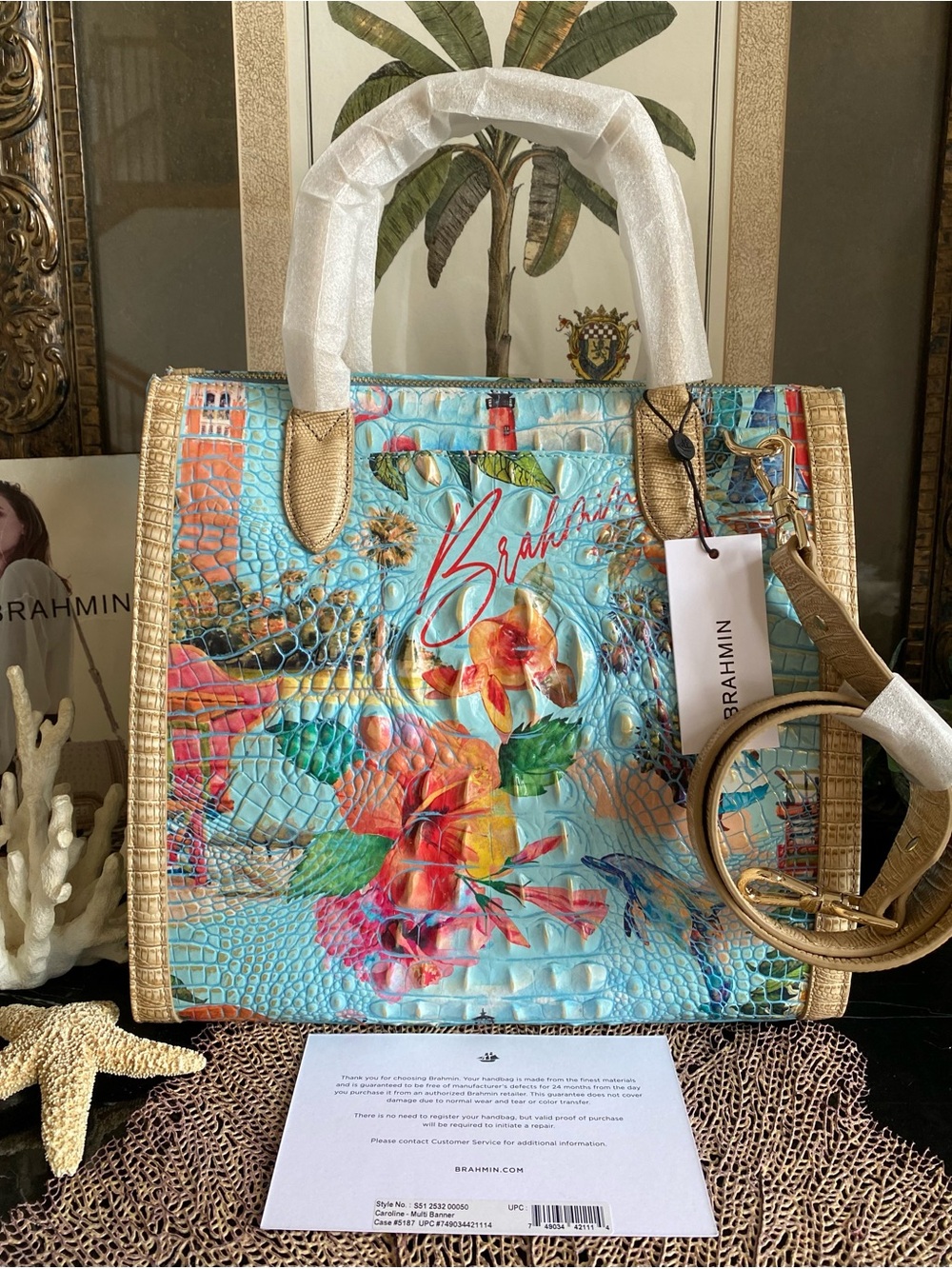 🌴🌸 NWT!! A BRAHMIN EXCLUSIVE! MULTI BANNER CAROLINE SATCHEL - Picture 2 of 13